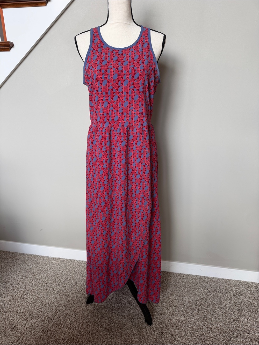 Toad&Co Sleeveless Red & Blue Geometric Maxi Dress